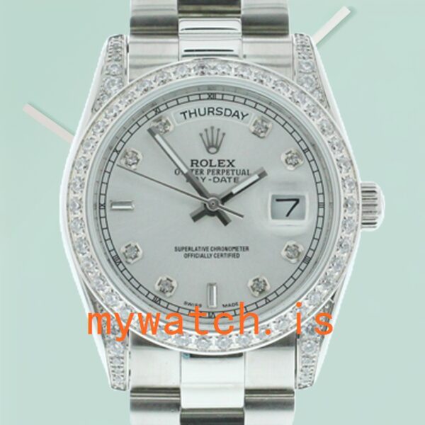 Rolex Day-Date Men’s M118389-0008 36mm Silver Dial Diamond Bezel: Genuine vs. Replica